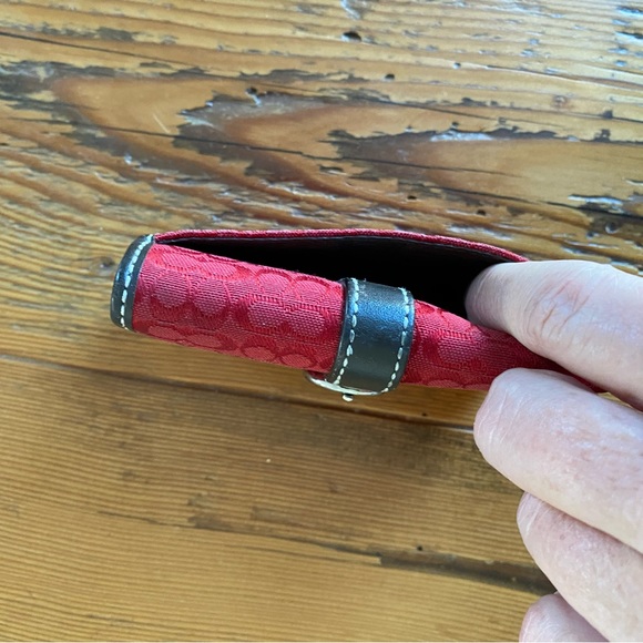 Coach Bags Coach Business Card Holder Red Fabric With Brown Leather Poshmark